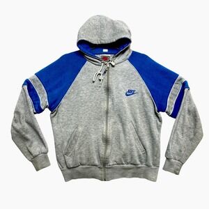 VINTAGE Nike Hoodie Mens Size Medium Gray Blue Color block Sweatshirt Full Zip